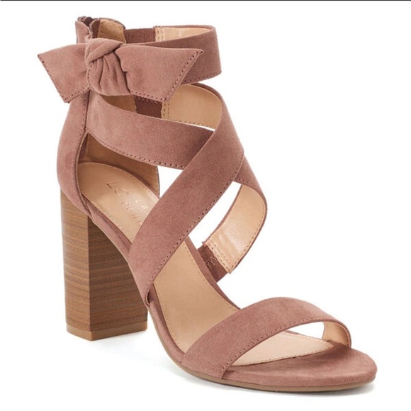LC LAUREN CONRAD | Mauve Bow Girlfriend Block High Heels - Picture 1 of 7